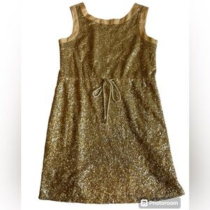 DEJAVU Gold Sequin Cocktail Dress Fairycore Sleeveless Sheath Mini Dress Size L